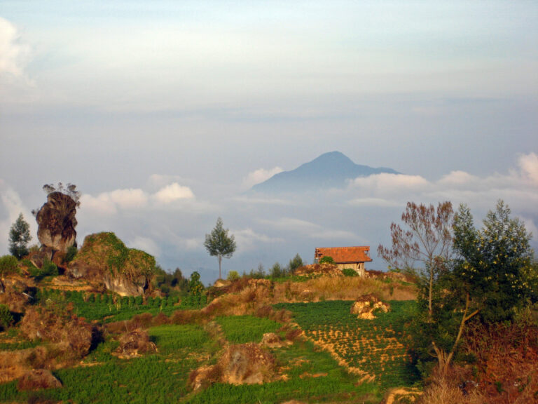 Pemandangan dataran tinggi Dieng Plateau, negeri di atas awan